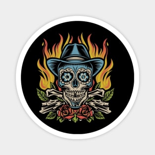 Iconic Blaze - Vintage Flame Skull Tattoo Magnet